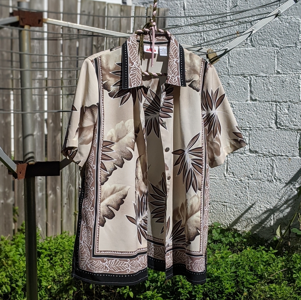 Y2K Palm Leaf Scarf Print Button Down Shirt